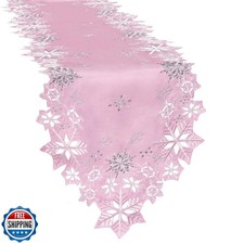 Simhomsen Embroidered Pink Snowflakes Table Runners for Christmas Holiday and
