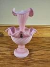Fenton Art Glass Epergne Pink Roselene Satin Optic Swirl Candy Stripe Spiral QVC