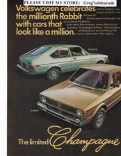 Original 1977 Volkswagen Rabbit, Dasher, and Scirocco two page vintage print ad