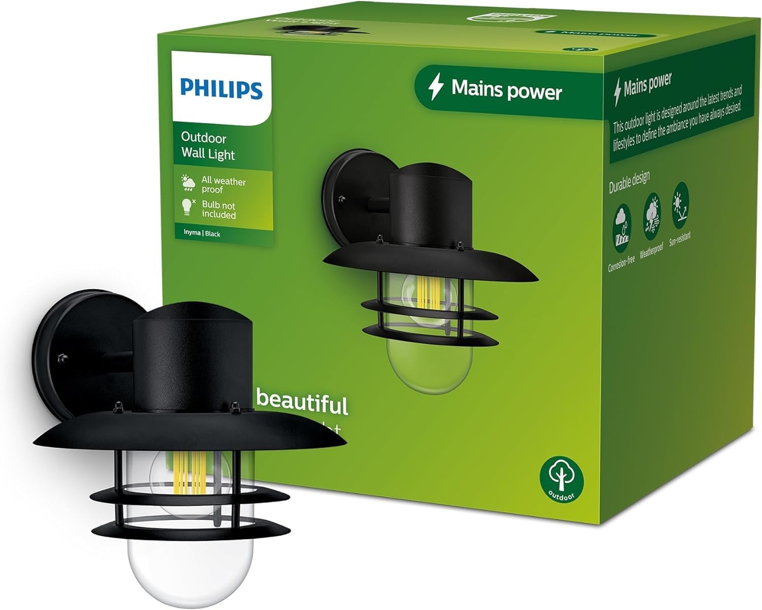 Luminaire extérieur mural rond Inyma noir IP44 pour jardin et cour