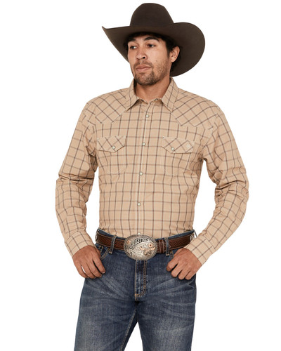 Blue Ranchwear Men's Twill Plaid Print Long Sleeve Western Snap Shirt -
