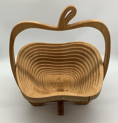 BONNIE & POP Apple Shaped Collapsible Wood Fruit And Nut Basket Very Nice NY