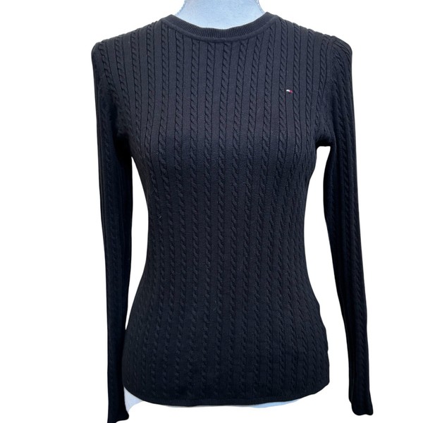 Tommy Hilfiger Women’s Navy Blue Fine Cotton Cable Knit Jumper Top size M, 10-12