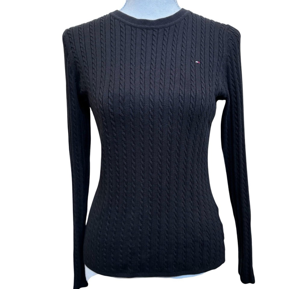 Tommy Hilfiger Women’s Navy Blue Fine Cotton Cable Knit Jumper Top size M, 10-12