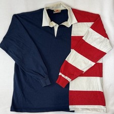 American Edition Mens Vintage 90's Single Stitch Long Sleeve Polo Rugby Shirt XL