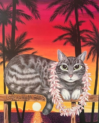 Lovely Hula Paws, Cat poster print