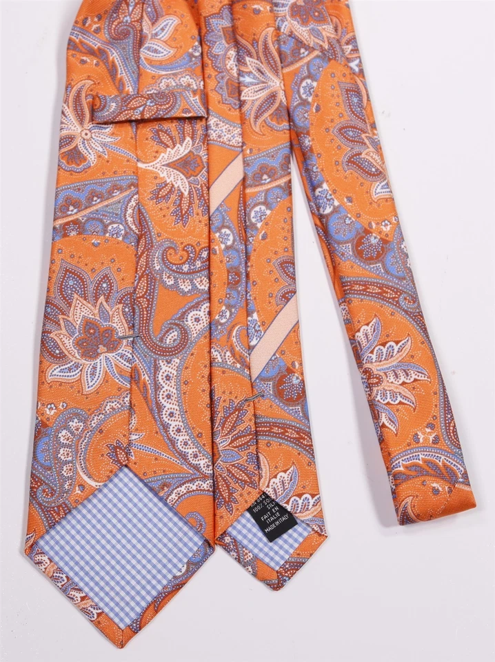 Corbata Marchesi di Como Naranja Azul Paisley Seda Foto 4 de 4