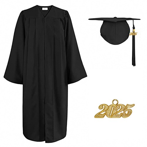 Matte Graduation Gown Cap Set With Gold Stole - 2024/2025 Unisex Bachelor & High School Regalia