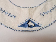 Vintage Child's Cross Stitch Collar Embroidered Peter Pan Blue Stitches Bird