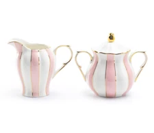 Grace Teaware Pink and White Scallop Fine Porcelain Sugar & Creamer Set Gold