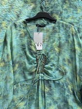 Zara Green Printed Beaded Tunic Kaftan Midi Dress Size M Holiday Boho 9878/129