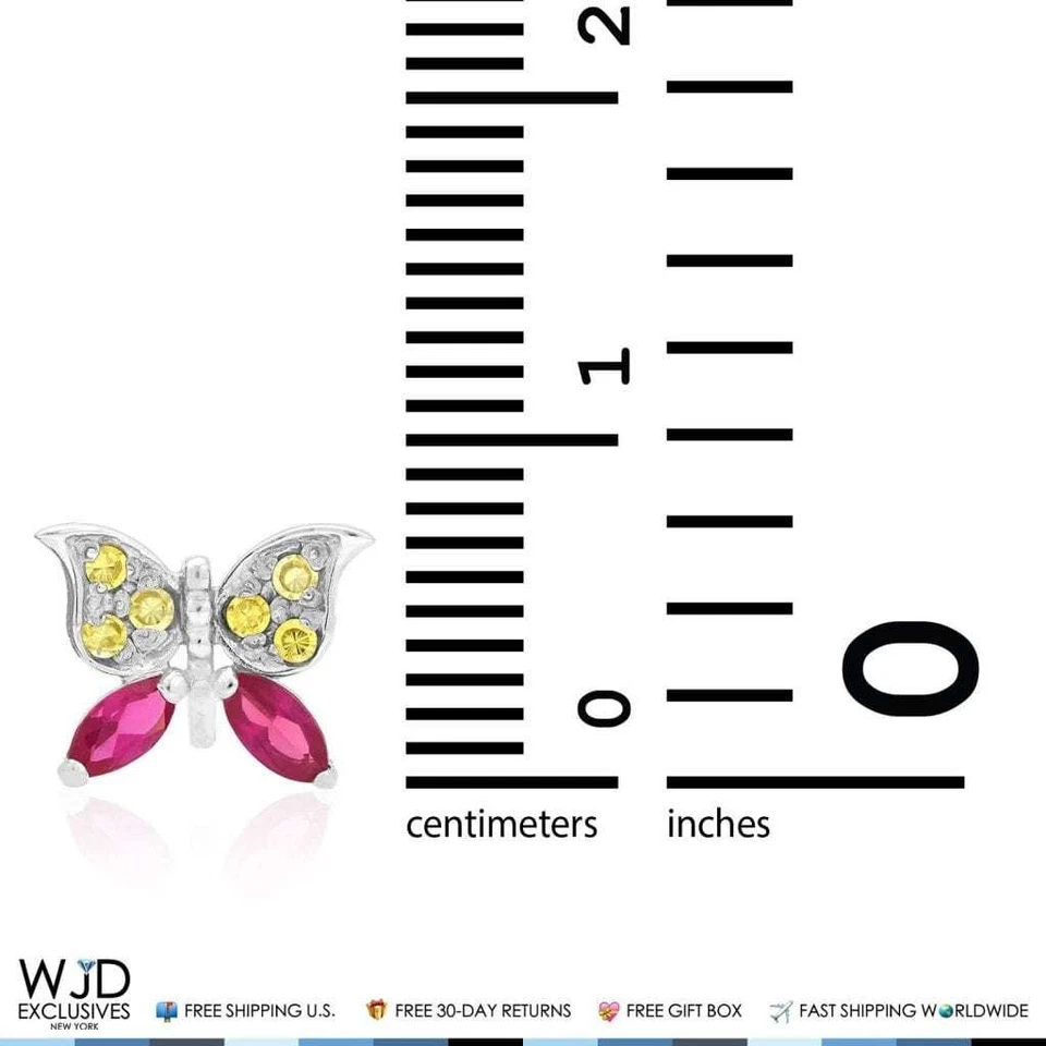 14K White Gold Citrine & Ruby Butterfly Screwback Stud Kids Earrings - Image 4 of 4