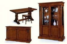 SALA DA PRANZO COMPLETA ARPA VETRINA+CREDENZA+TAVOLO ALL+6 SEDIE IN LEGNO ANT.