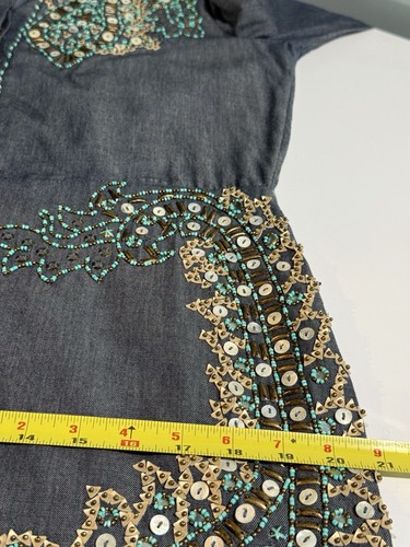 Antik Batik Beaded Alice Djellabah Chambray Shirt Dress Sz 40 M 8 Bohemian Artsy - Picture 14 of 15