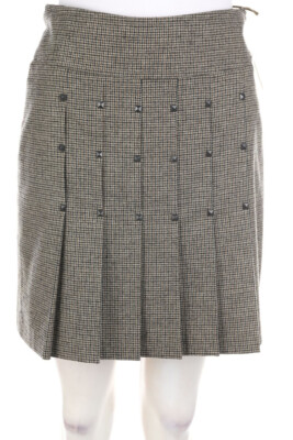 STRENESSE BLUE Pleated Mini-Skirt Brit Style Virgin Wool Studs D 36 grey shades