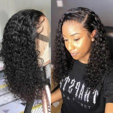 Kinky Curly Long Wigs Lace Front Wig Heat Resistant Synthetic Fiber Women Black
