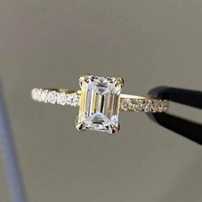 2.50 CT Emerald Cut Moissanite Solitaire Engagement Ring Solid 14k Yellow Gold