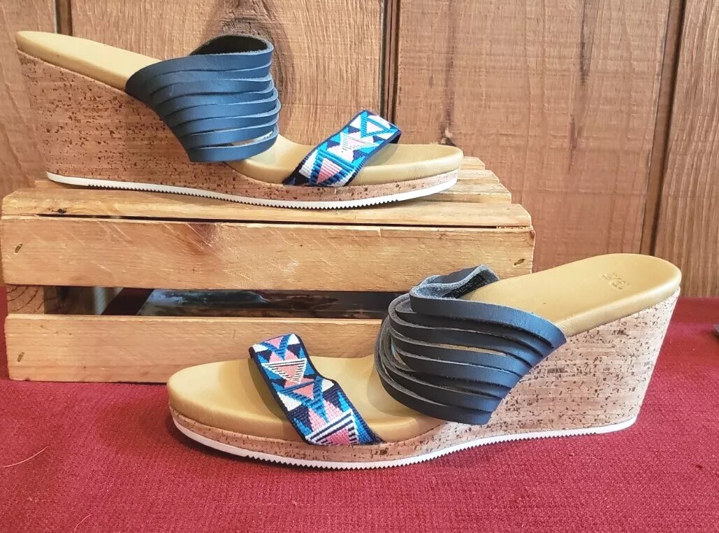 Teva Arrabelle Cork Wedge Slide Sandals 1011534 Navy Blue Women Sz