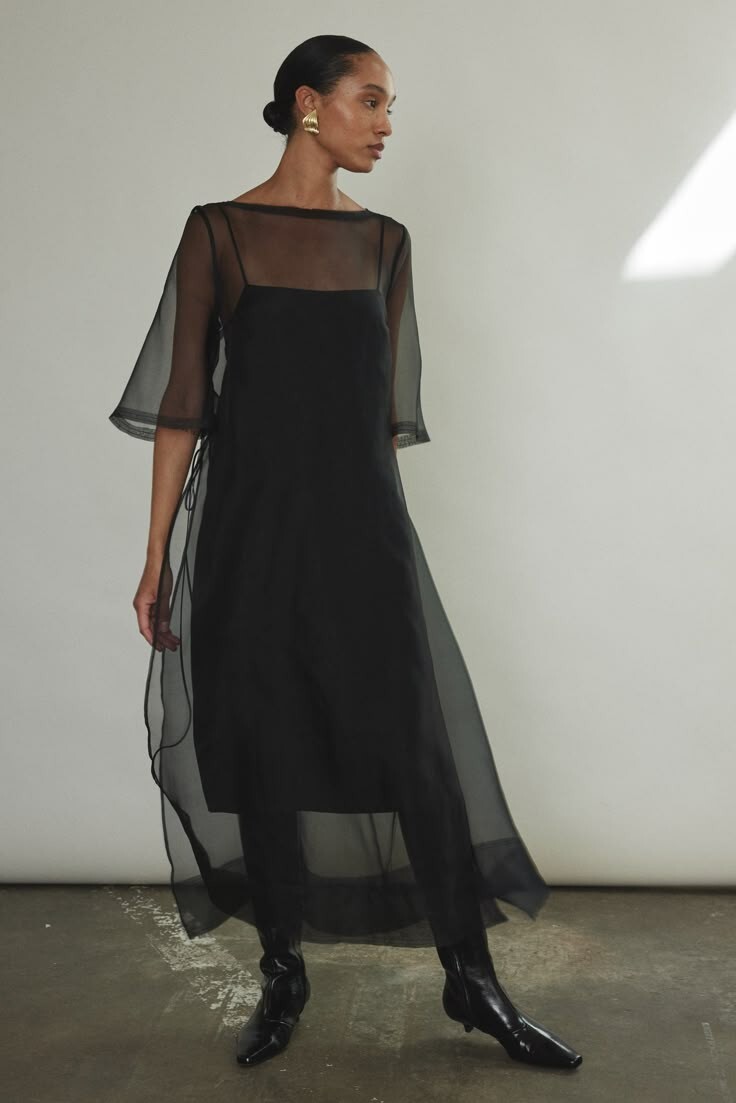 Stylish Black Organza Maxi Sheer Dress Perfect Simple Modern & Summer Look  | eBay
