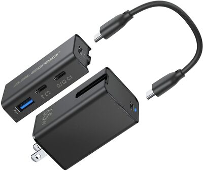 65W GAN Wall Charger USB C Fast Charging Block with PD USB 3.0 Hub for Phones