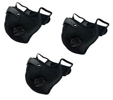 Black Mesh Reusable Face Mask 3 sets - Double Breathing Valves Carbon Filter