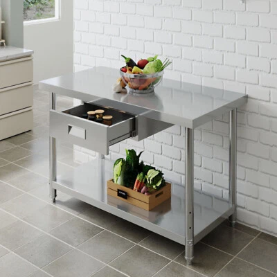 HOMEGARDENHARMONY Commercial Stainless Prep Table Steel Drawer Work Bench Kitchen Storage 48"x 24"