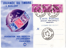 410+ FDC CARTE  1er JOUR    JOURNEE DU  TIMBRE 1939      AUXERRE