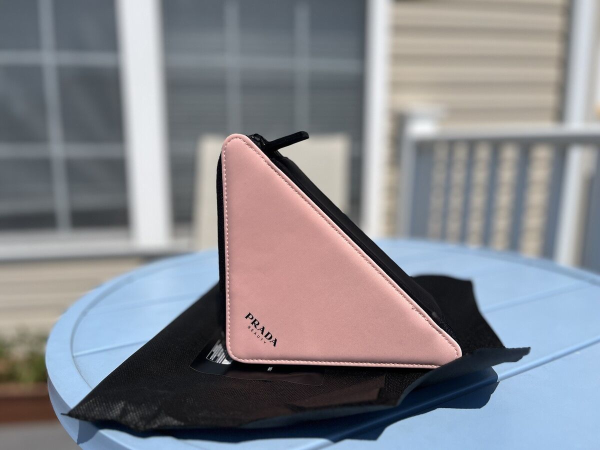 Prada Triangle Clutch Bag Cosmetic Pouch Pink & Black New Prada Triangle Clutch Bag Cosmetic Pouch Pink & Black New