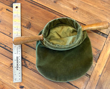 Velvet Church Tithe Offering Bag with Wooden Handles Deep Green