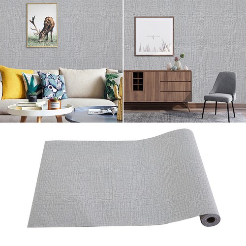 10m Grey Plain Linen Textured Fabric Wall Sticker SelfAdhesive