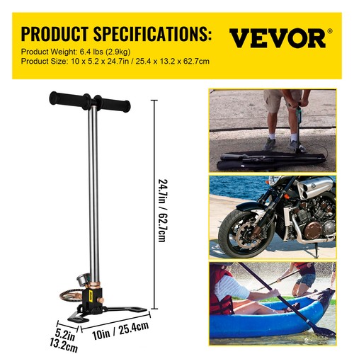 High Pressure 0‑6000psi Tungsten Steel 3 Stage Hand Pump For Pcp Air Gun Boat Tire Ball