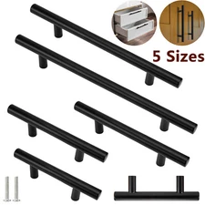 1-30x Black Cabinet Handles T Bar Pulls Kitchen Drawer Cupboard Stainless Steel