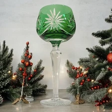 Nachtmann Schleuder Crystal Emerald Green Cut To Clear 7 6/8” Wine Hock Glass