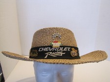 VTG USA MADE CHEVROLET RACING THEMED STRAW HAT W/18 LAPEL PINS