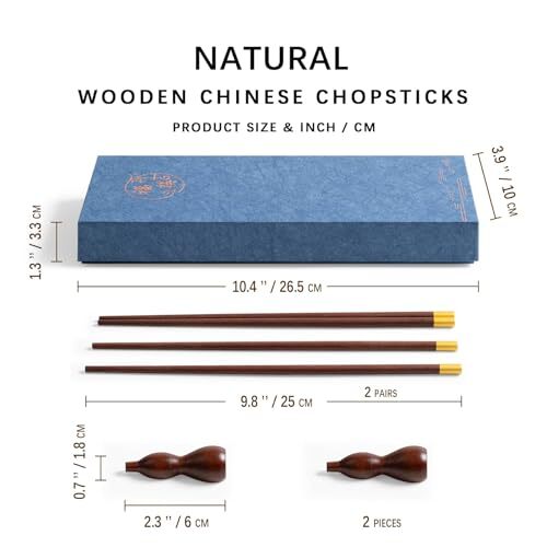 2 Pairs of 9.2 Inch Reusable Gourd-shaped Rest + Gold-end Chopsticks - Picture 3 of 4