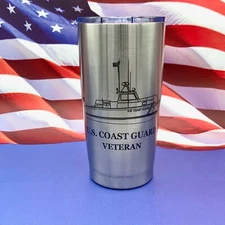 US Coast Guard Veteran Engraved Tumbler Coffee Cup Military Water Travel Mug