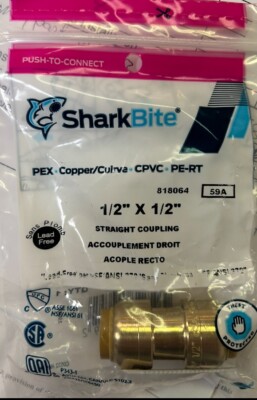 Shark Bite Plumbing 1/2'' x 1/2'' Straight Coupling Push To Connect U008LFZ