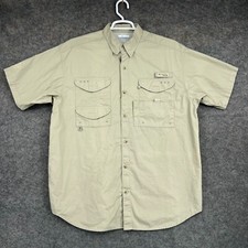 Columbia PFG Shirt Mens Large Beige Button Up Fishing Outdoors Camp Vented