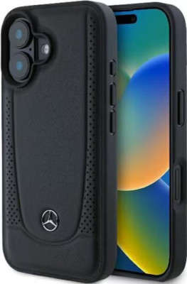 Original Mercedes Urban Leder Perforiert Prallschutz Hülle iPhone 16 Schwarz