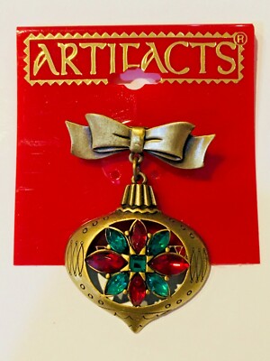 Signed Jonette Vintage 1980s-90s Christmas Pin JJ Artifacts Card Brooch ornament