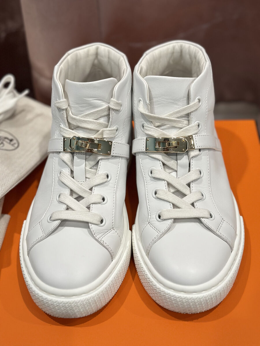 HERMES Daydream White High Top Sneakers Leather Gold Size HERMES Daydream White High Top Sneakers Leather Gold Size