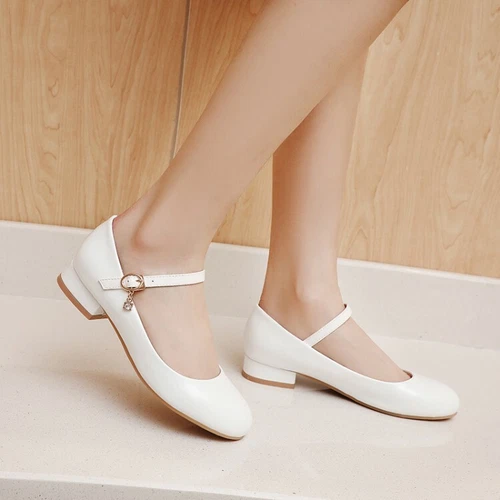 Womens Mary Janes Shoes Patent Leather Sweet Ankle Buckle Round Toe Casual Pump - Picture 4 of 15
