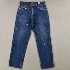 Vintage Nautica 33x32 Baggy Blue Jeans Retro Heavy Weight Denim 90s Paint Stains