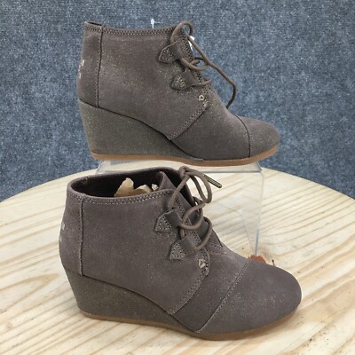 Toms Boots Womens 6 Desert Taupe Casual Round Toe Ankle Top Comfort Wedge NEW