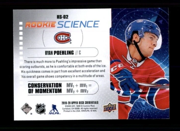 2019-20 Upper Deck Credentials Rookie Science #RS02 Ryan Poehling. - Image 2 of 2