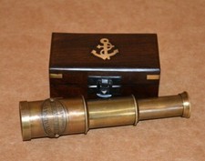 Antique vintage maritime brass 6" telescope royal navy spyglass with wooden box