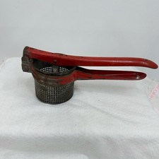 Vintage 1950's Metal Potato Ricer w/Red Handle ~ Retro Kitchen Masher/Strainer