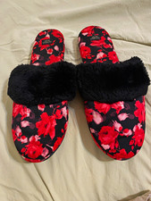 Victoria's Secret Faux Fur Floral Slide Slippers Slip-On Close Toe Women L Large