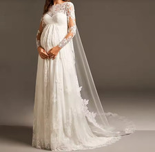 Elegant Empire Pregnant Wedding Dress Long Sleeve Maternity Lace Bridal Gowns