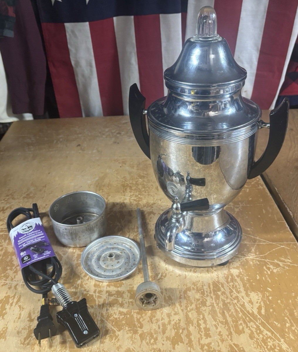 Vtg 1940s Farberware #40 Coffee Electric Percolator Tested Works Great! Art Deco